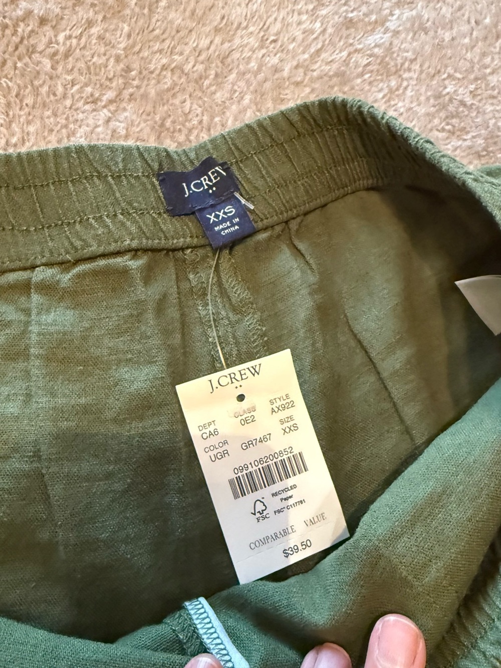 J.Crew | Olive Linen-Blend Drawstring Shorts | Size = XXS - Picture 3 of 8